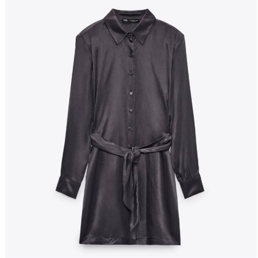 Zara Charcoal Satin Shirt Mini Dress
